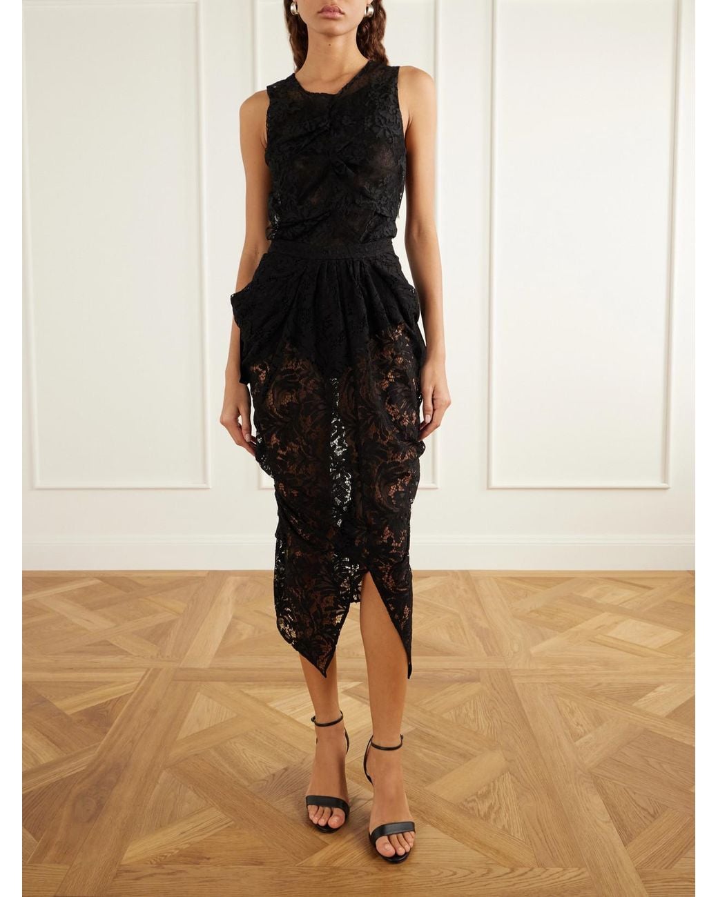 Sharon Wauchob Black Kinga Draped Lace Midi Skirt