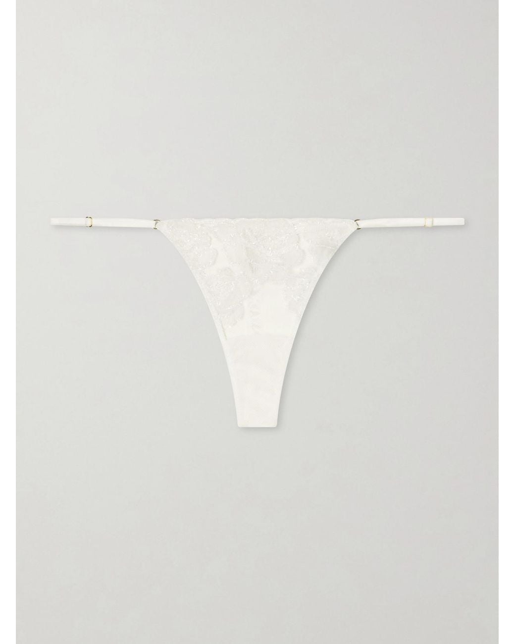 Kiki de Montparnasse White Fleurs Veloutes Lace-Trimmed Mesh Thong