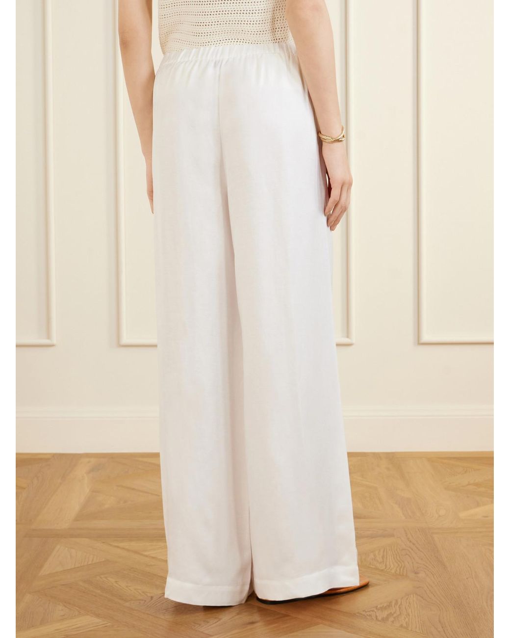 Anine Bing White Roslyn Woven Wide-Leg Pants