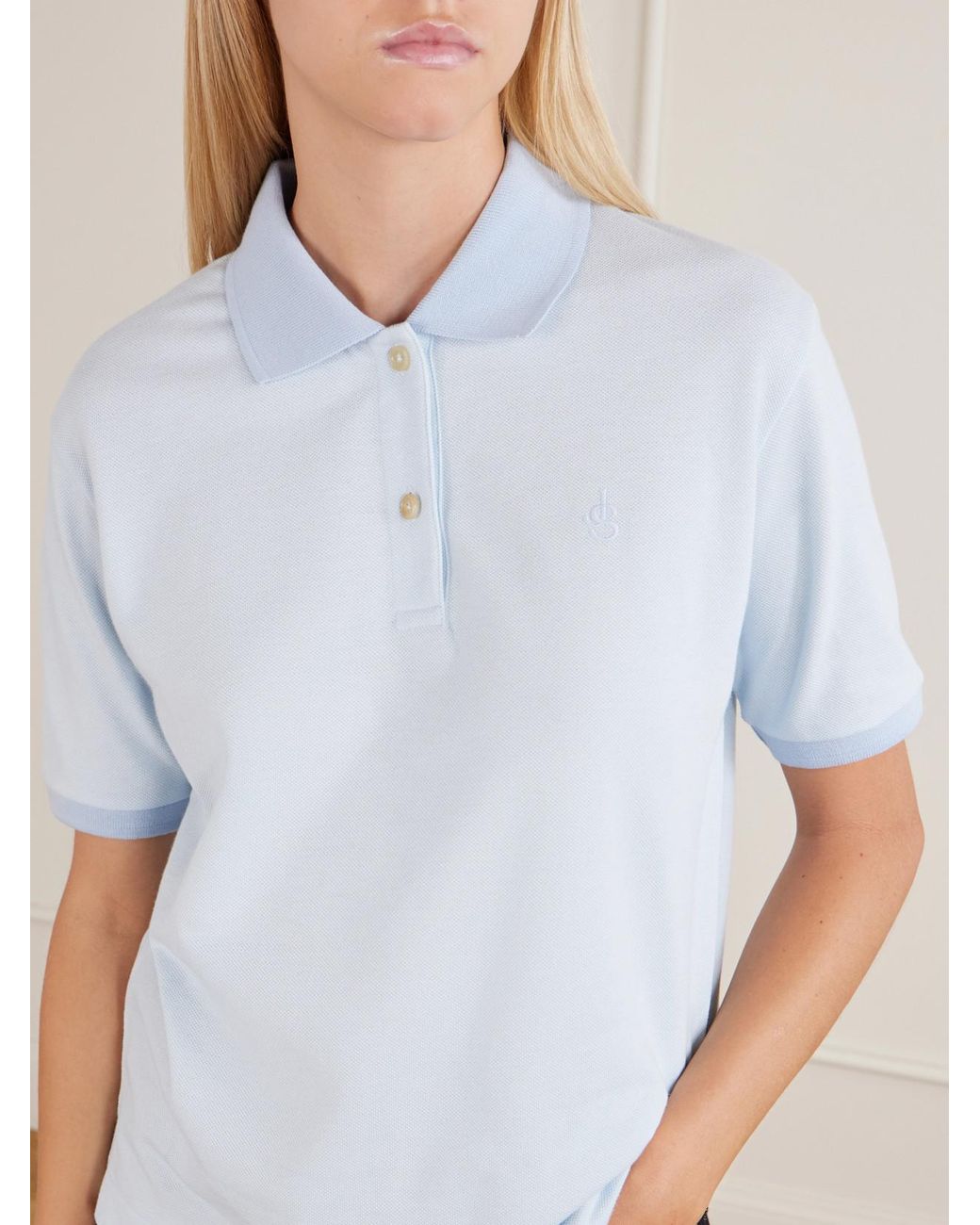 Jil Sander Blue Logo-Embroidered Cotton-Piqué Polo Shirt