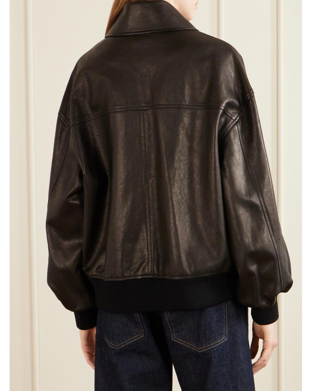 Khaite Black Shelman Leather Bomber Jacket