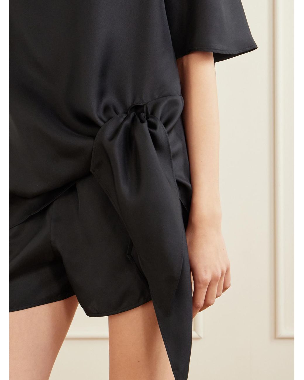 Loulou de Saison Black Mano Knotted Silk-Twill Blouse