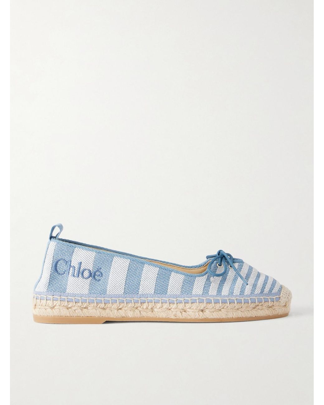 Chloé Blue Leather-Trimmed Striped Canvas Espadrilles