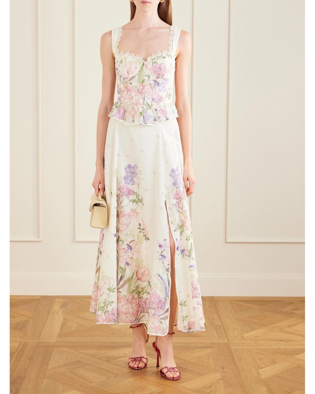 Charo Ruiz Pink Ventine Floral-Print Cotton-Blend Maxi Skirt