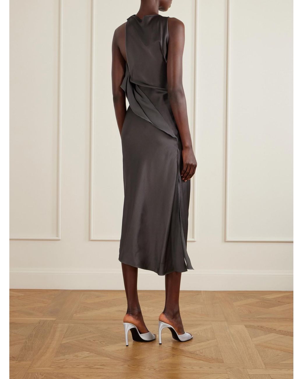Victoria Beckham Brown Draped Satin Midi Dress