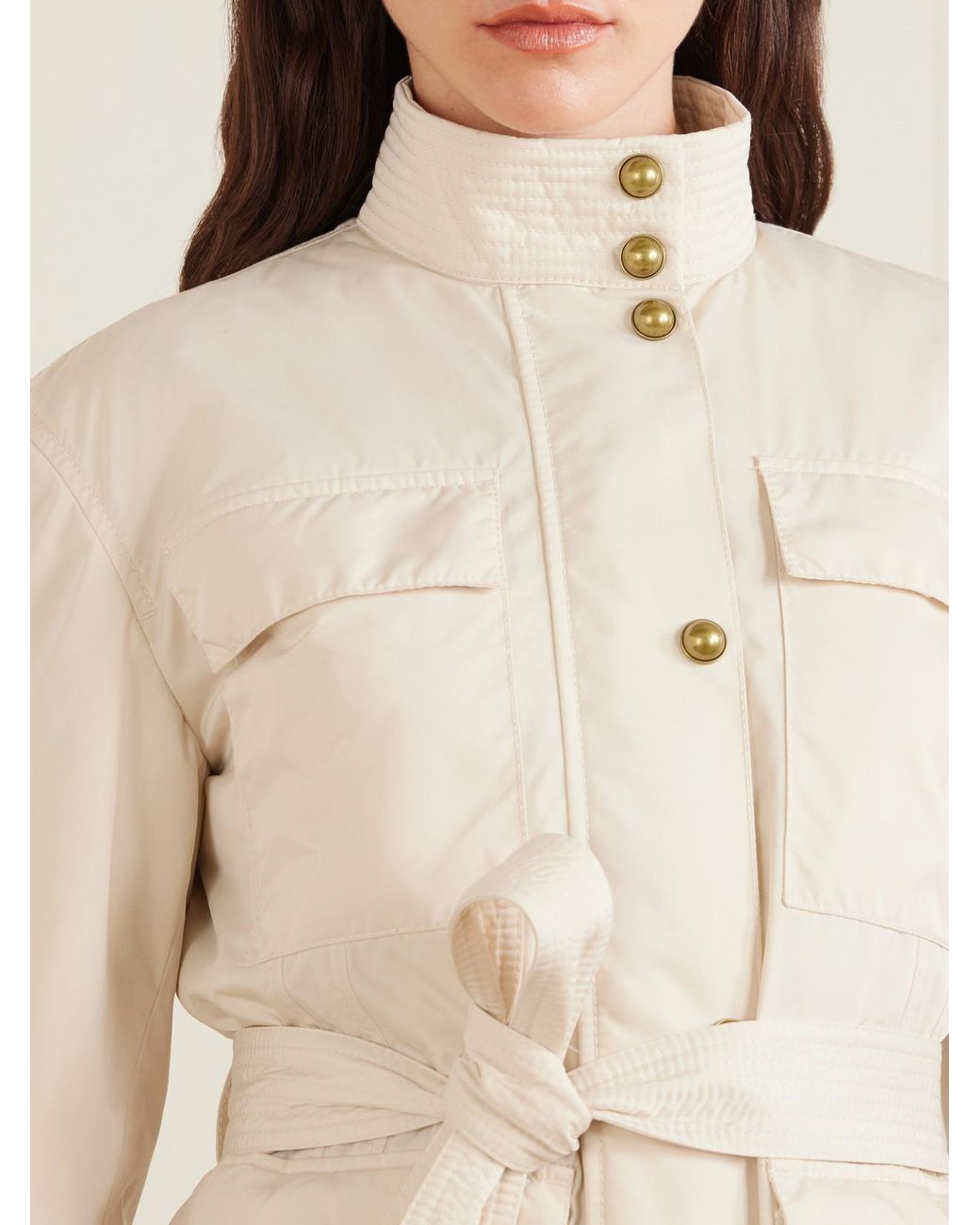 Moncler Natural Maitake Appliquéd Belted Gabardine Jacket