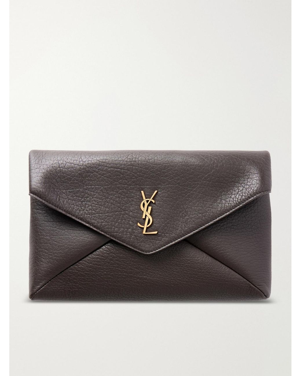 Saint Laurent Gray Cassandre Large Textured-Leather Clutch