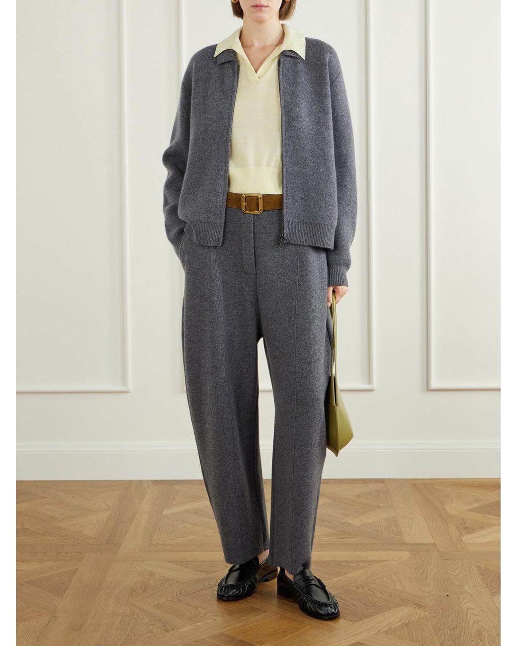 Lisa Yang Gray Wrenda Cashmere Barrel-Leg Pants