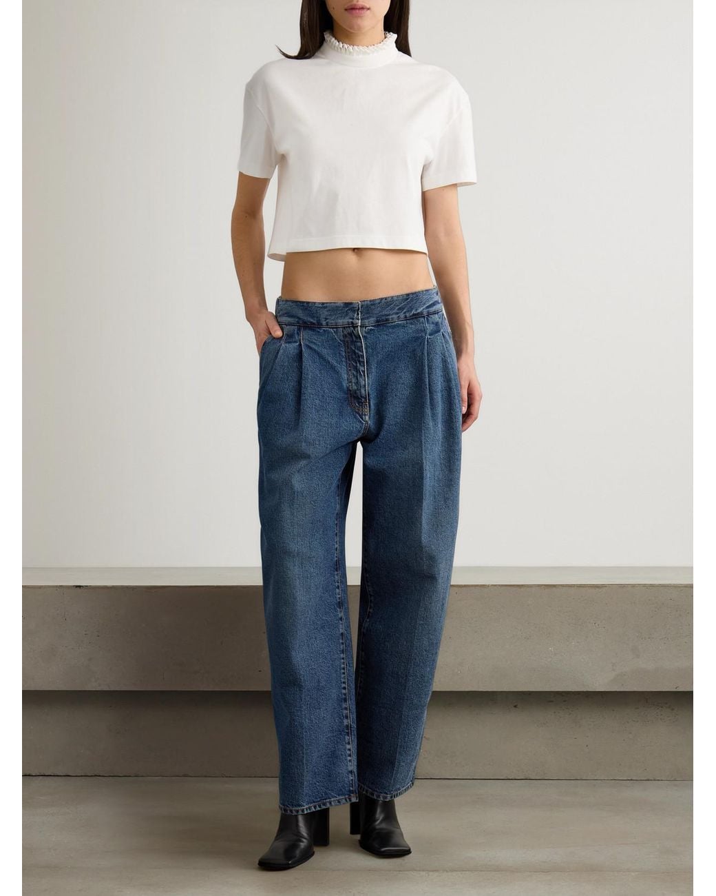 Alaïa Blue Pleated Straight-Leg Jeans