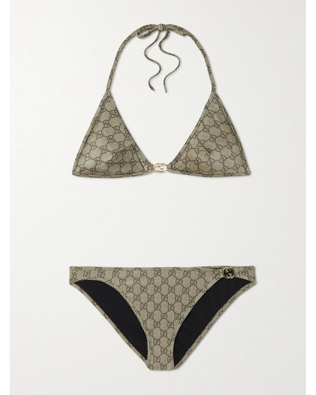 Gucci White Logo Nylon Gg Triangle Bikini Set