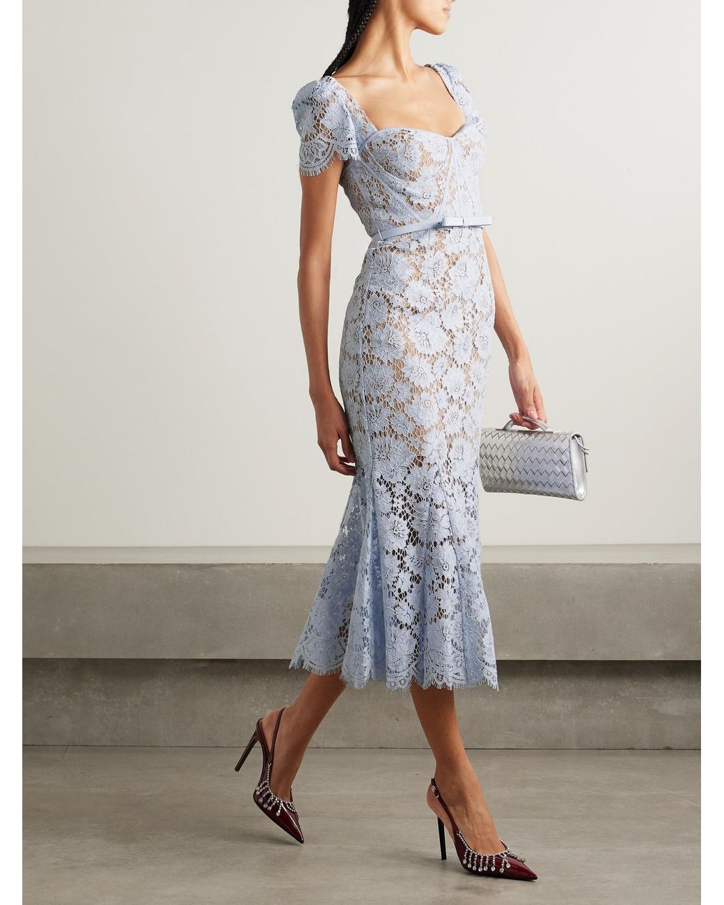 Self-Portrait Belted Corded Lace Midi Dress in Blue | Lyst Self-Portrait Belted Corded Lace Midi Dress in Blue | Lyst