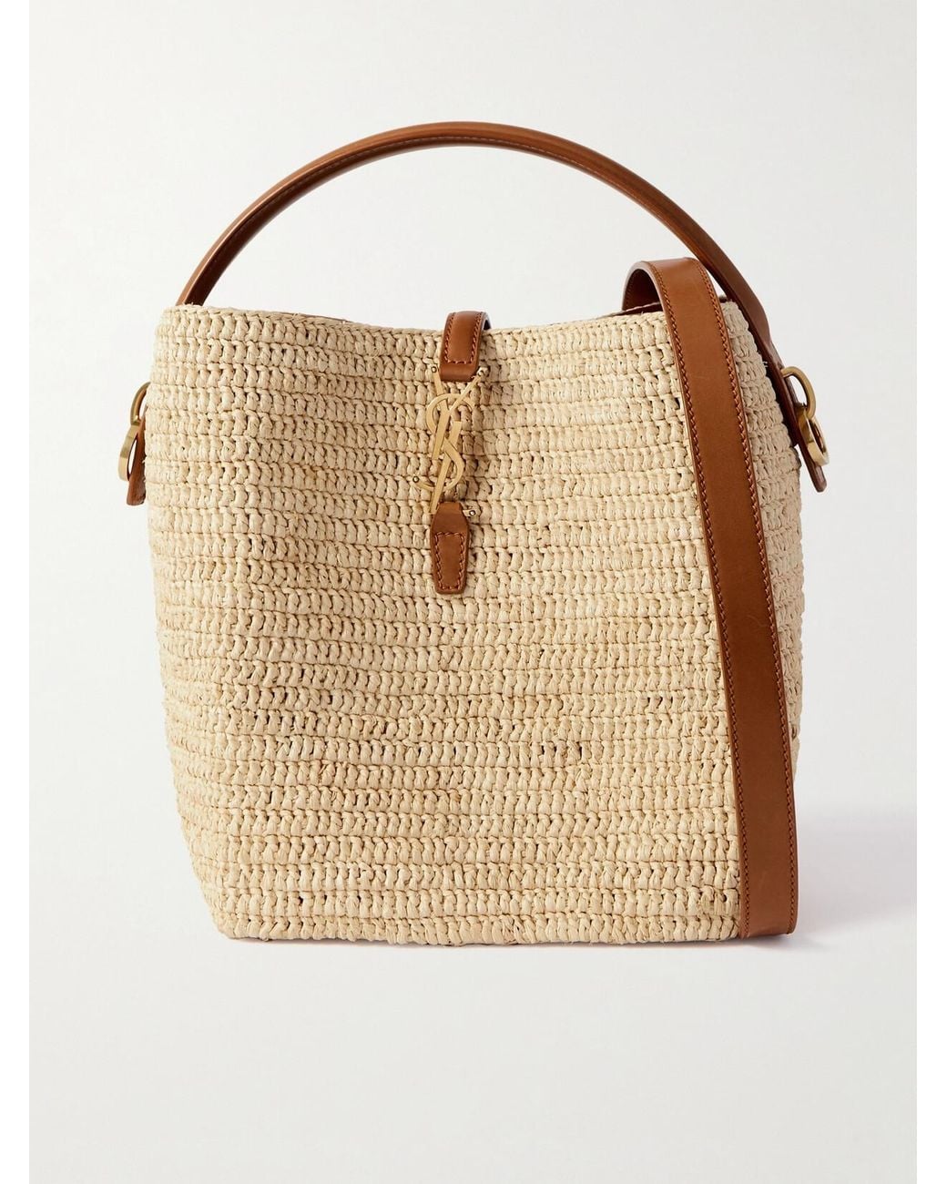 Saint Laurent Natural Le 37 Leather-Trimmed Raffia Bucket Bag