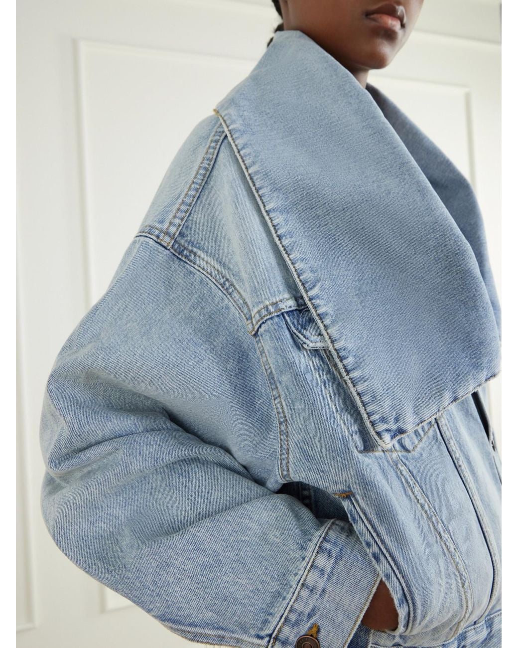Balenciaga Blue Oversized-Collar Cropped Denim Jacket