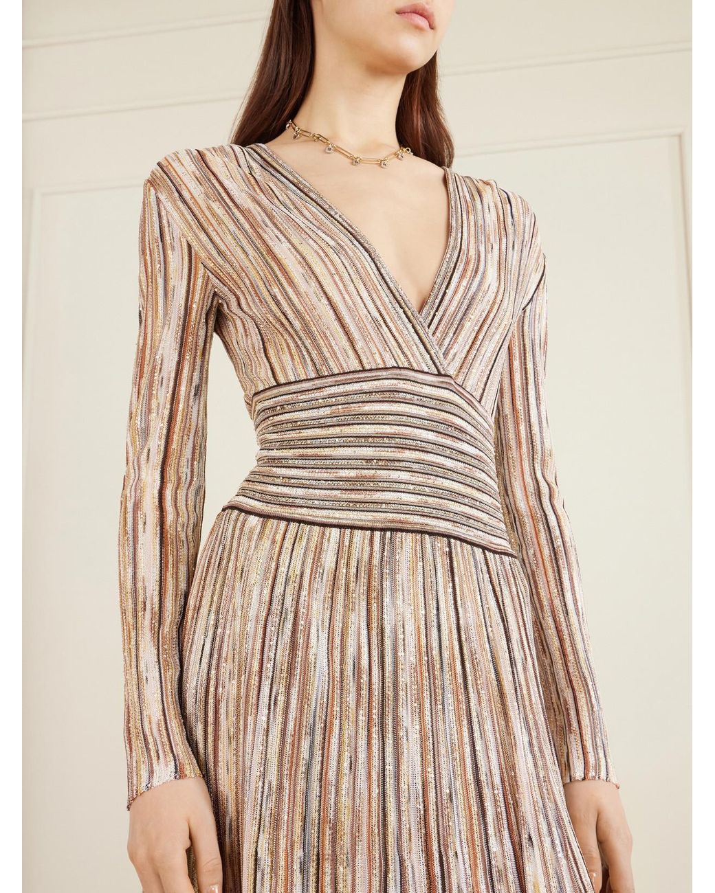 knee length dresses for ladies Missoni Metallic Pleated Midi Dress  Recess