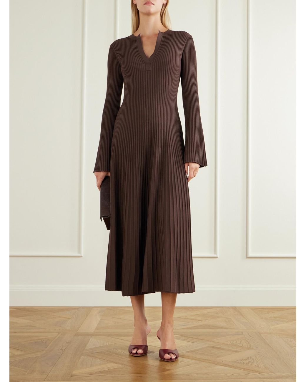 Jonathan Simkhai Brown Genna Ribbed Woven Midi Dress