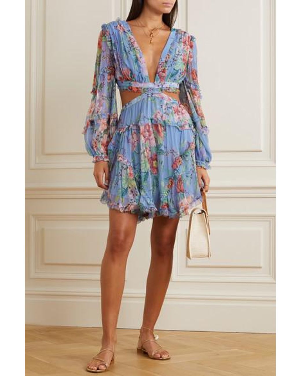 white christmas dresses Zimmermann pink floral cut out silk dress - BOPF