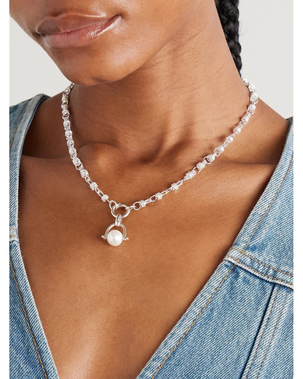 Loren Stewart White Cirque Sterling Pearl Necklace