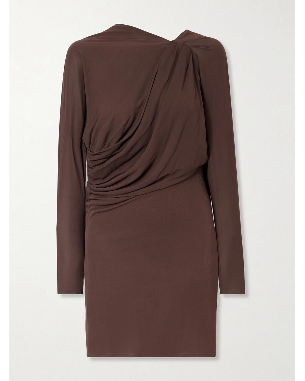 Alex Perry Brown Open-Back Draped Jersey Mini Dress