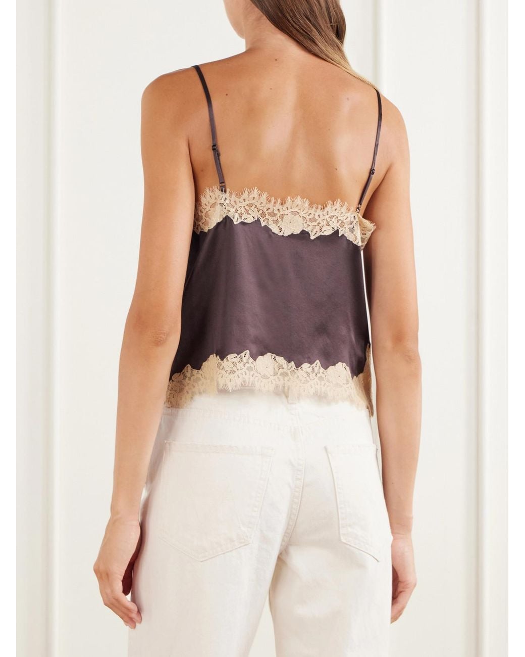 Doen Purple Kira Lace-Trimmed Silk-Satin Cami