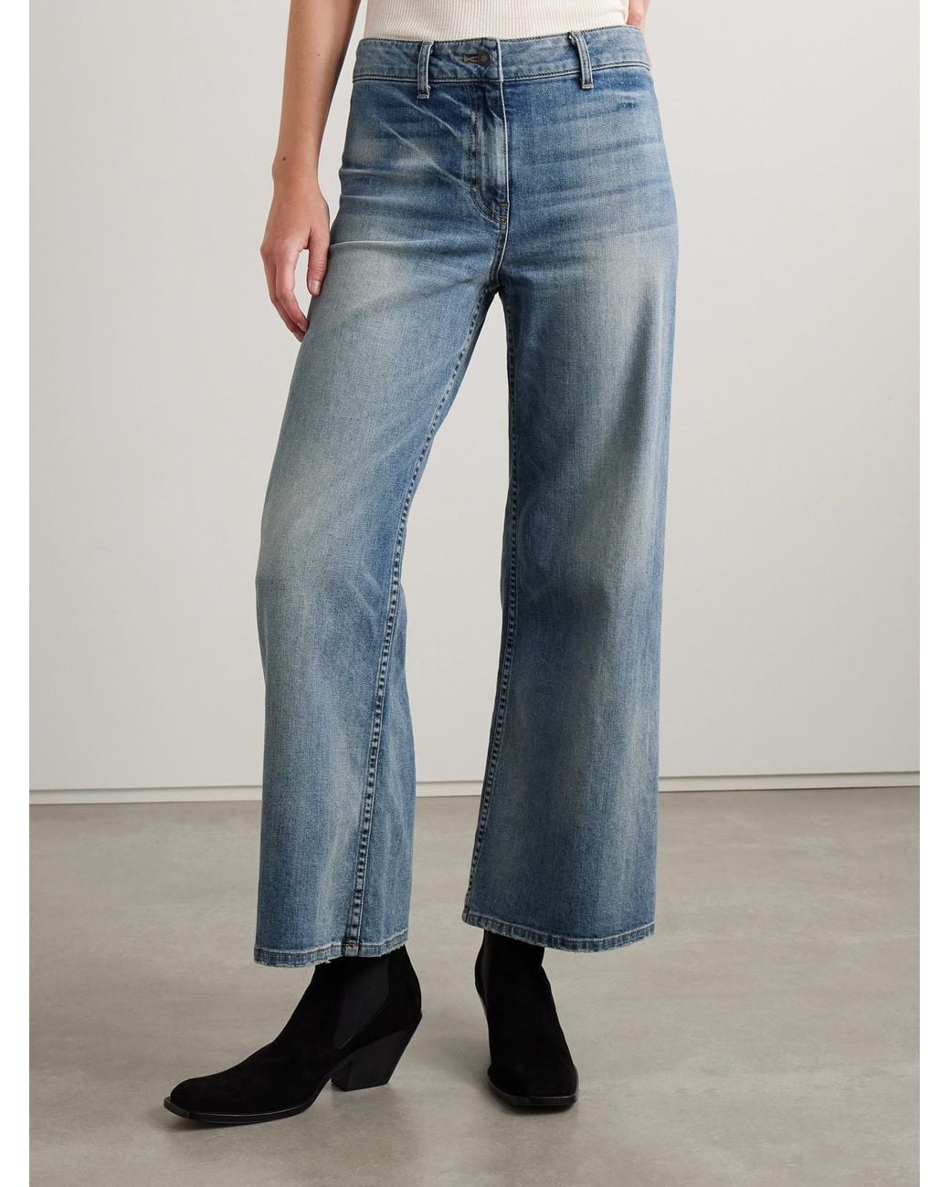 Nili Lotan Blue Megan Distressed High-Rise Wide-Leg Jeans