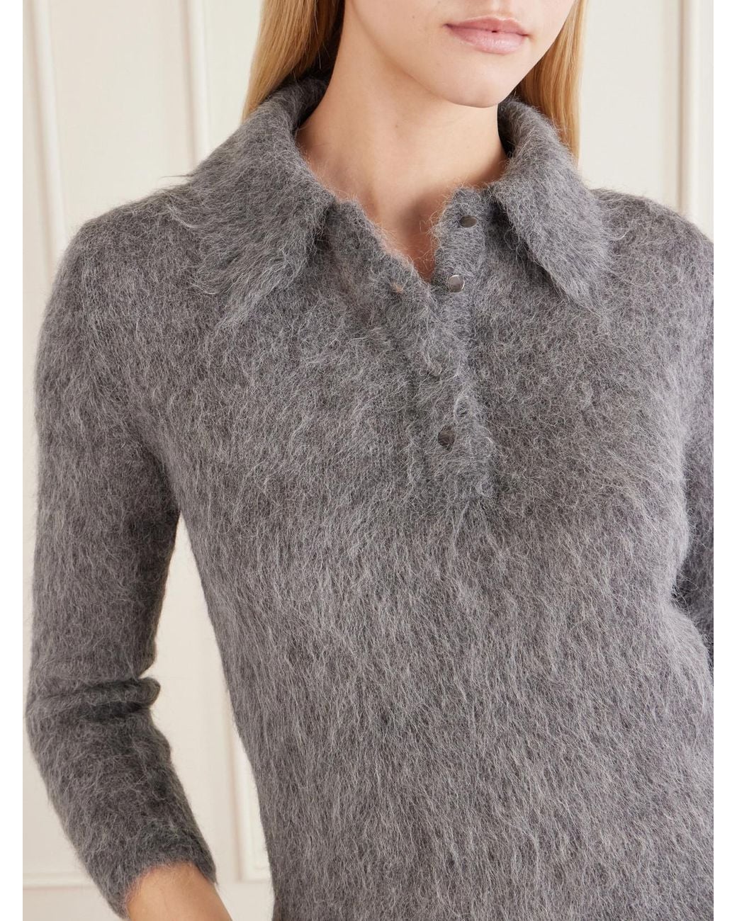 Chloé Gray Alpaca-Blend Polo Sweater