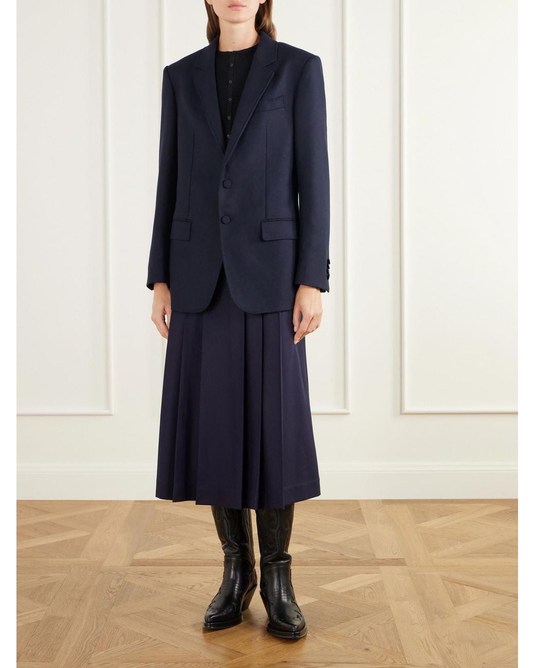 Gabriela Hearst Blue Wesley Pleated Wool And Cashmere-Blend Twill Midi Skirt