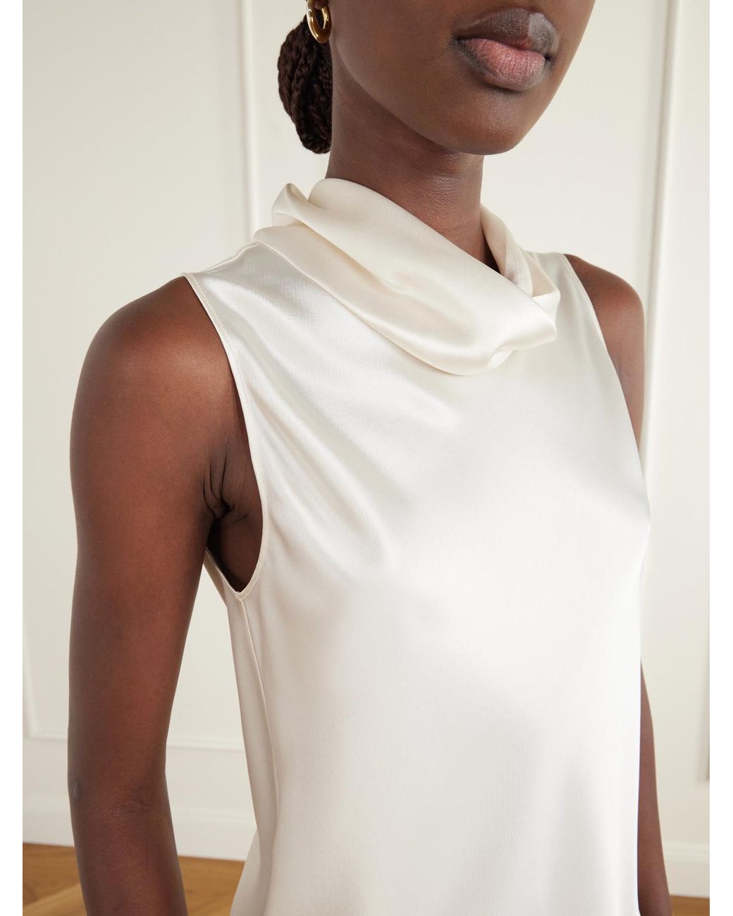 Leset White Barb Draped Satin Blouse