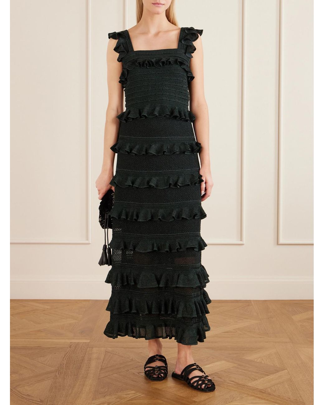 Zimmermann Black Ruffled Knitted Tank