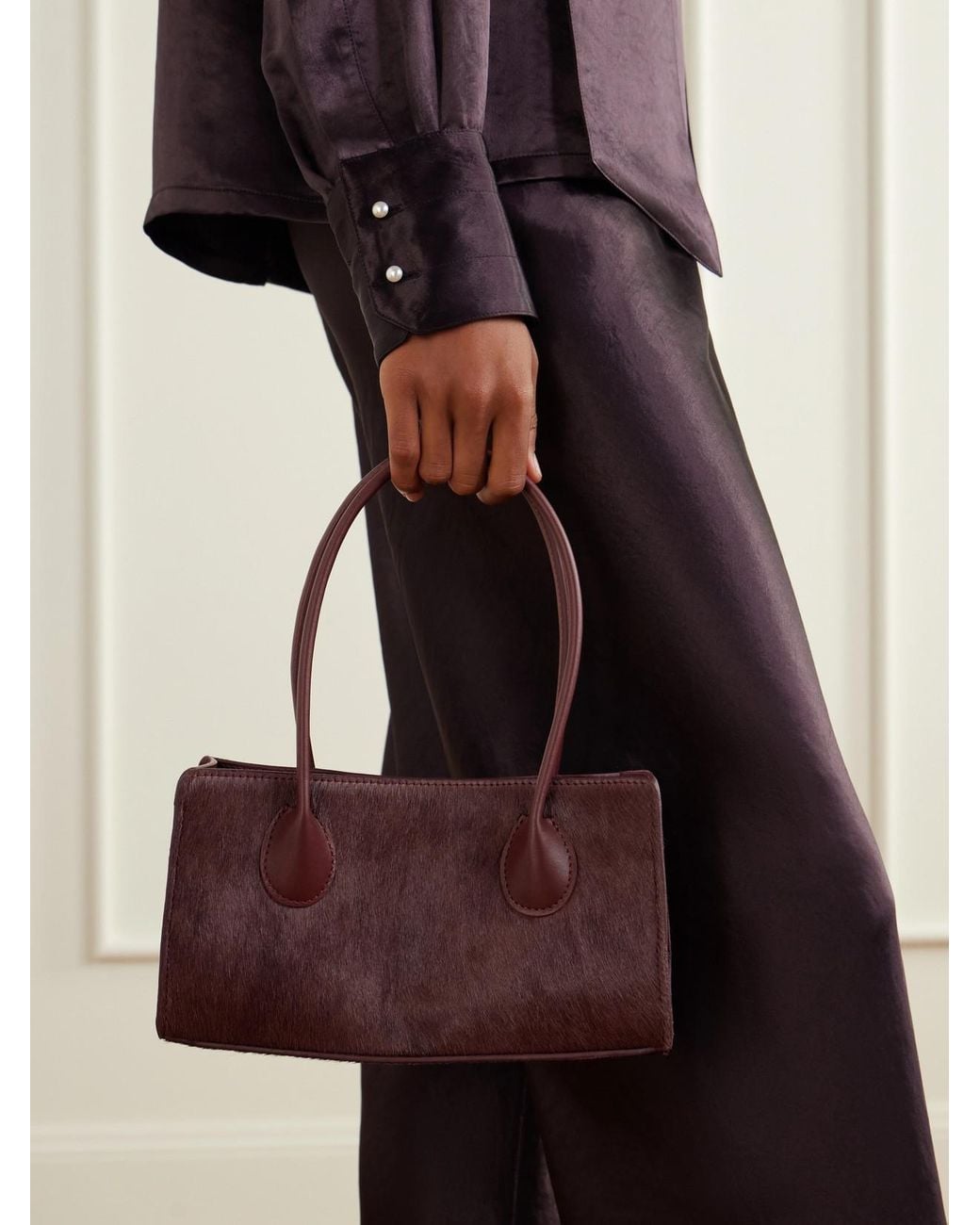 LIE STUDIO Red The Lou Calf-Hair Shoulder Bag