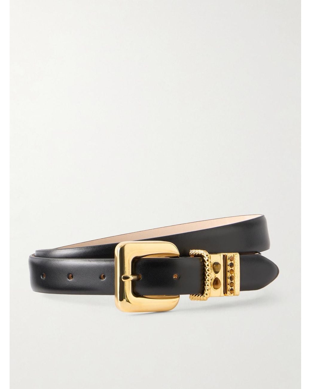 DEHANCHE Black Mara Stone Tiger's Eye-Embellished Leather Belt