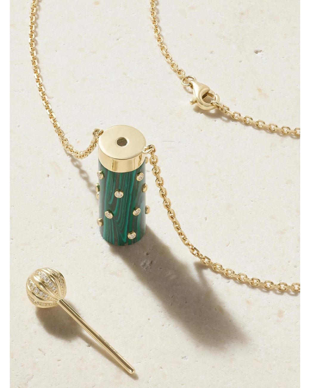 Yvonne Léon Natural Petit Vase 9-Karat, Malachite And Diamond Necklace