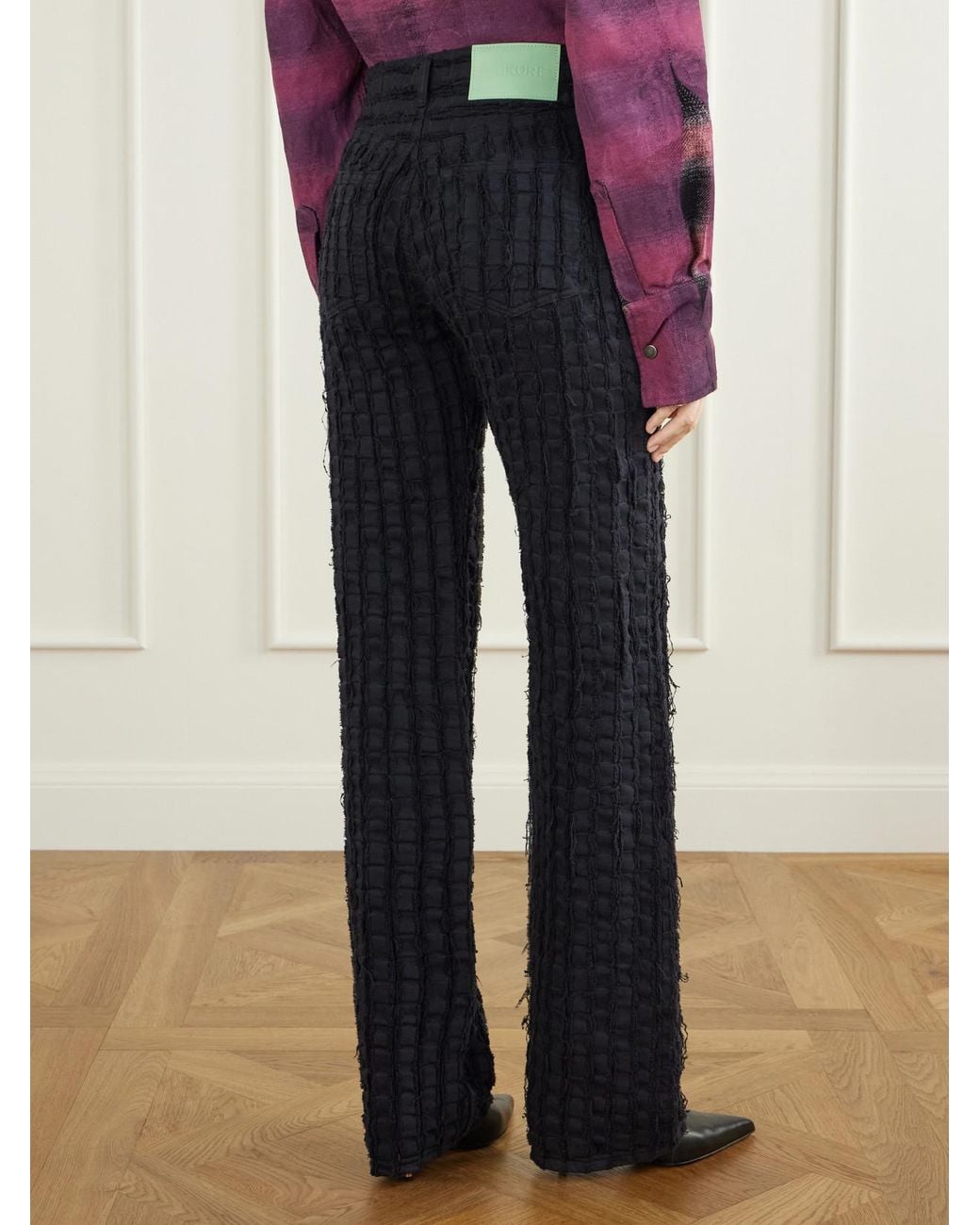 Haikure Blue Star Bull Stripe Distressed High-Waist Straight-Leg Jeans