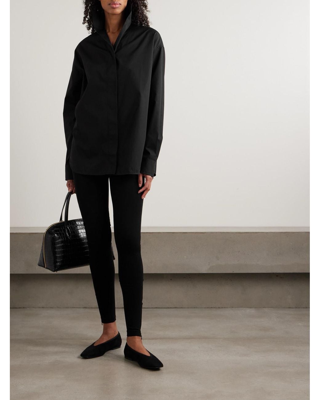 Totême  Black Sharp Oversized Cotton-Poplin Shirt