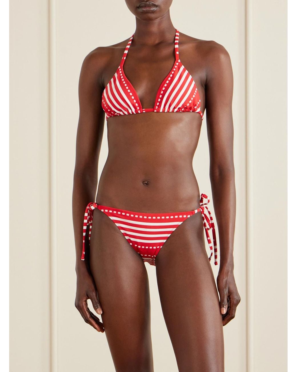 Lemlem Red Malia Striped Triangle Bikini
