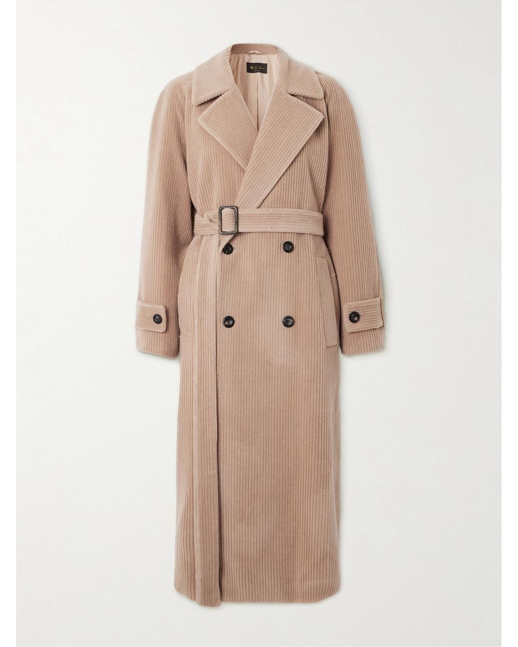 Loro Piana Natural Double-Breasted Belted Cashmere-Corduroy Coat