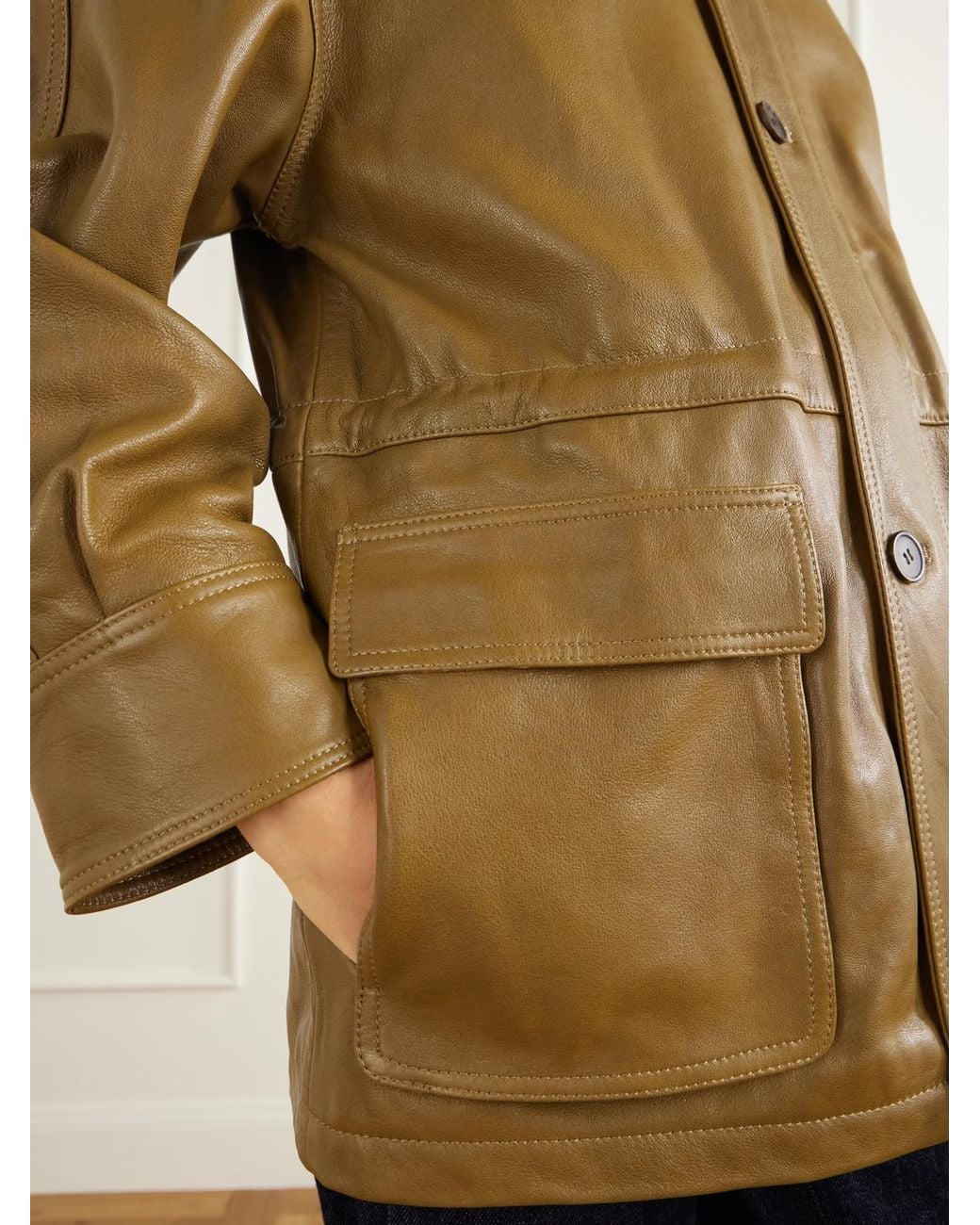 Arma Green Maeve Paneled Leather Jacket