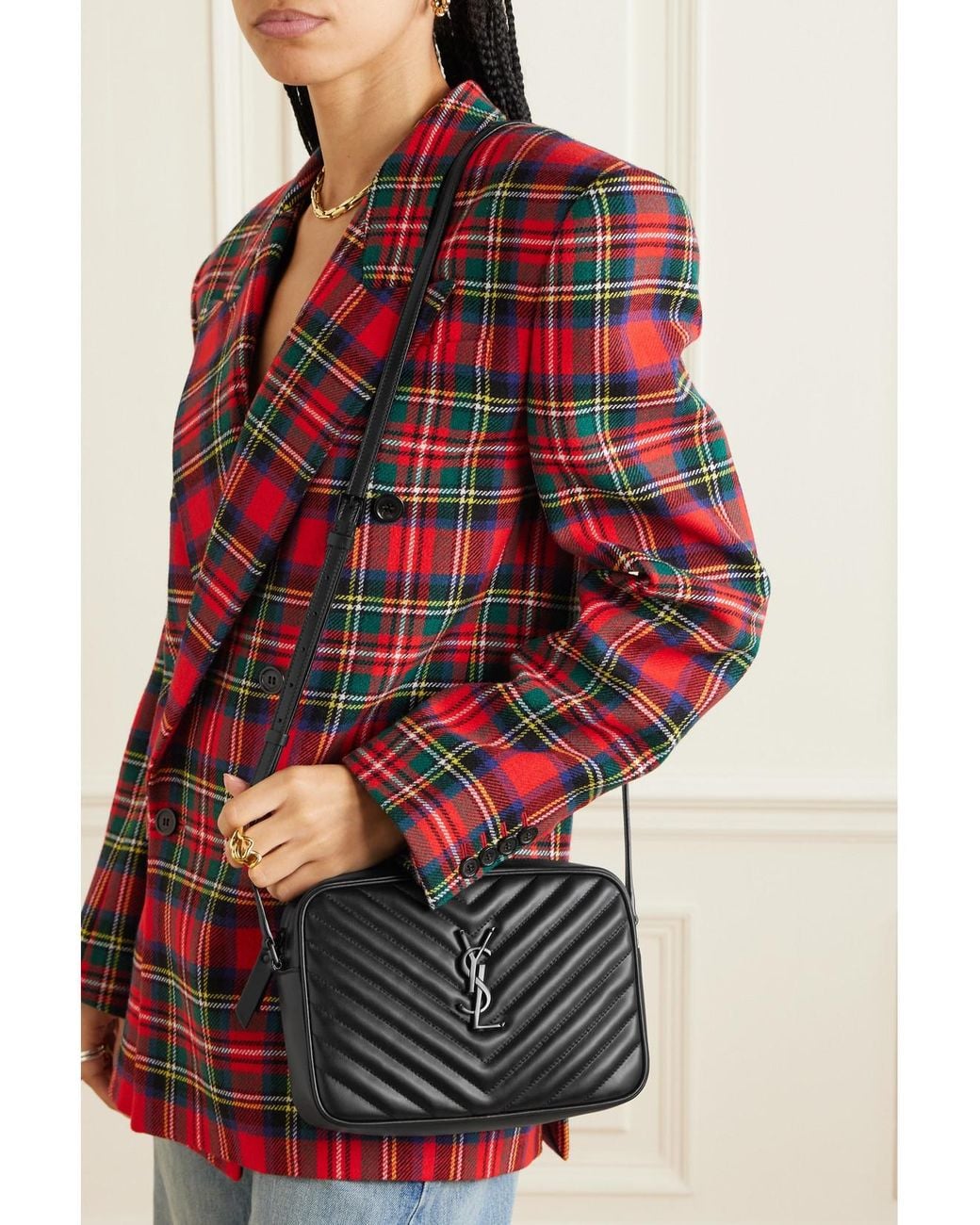 Saint Laurent Black Loulou Medium Matelassé Leather Shoulder Bag