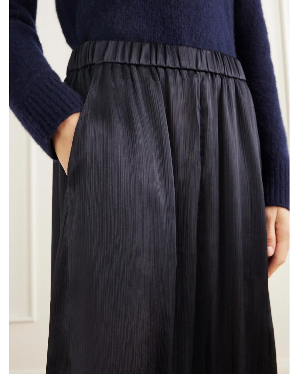 Tibi Blue Winslow Plissé-Satin Wide-Leg Pants