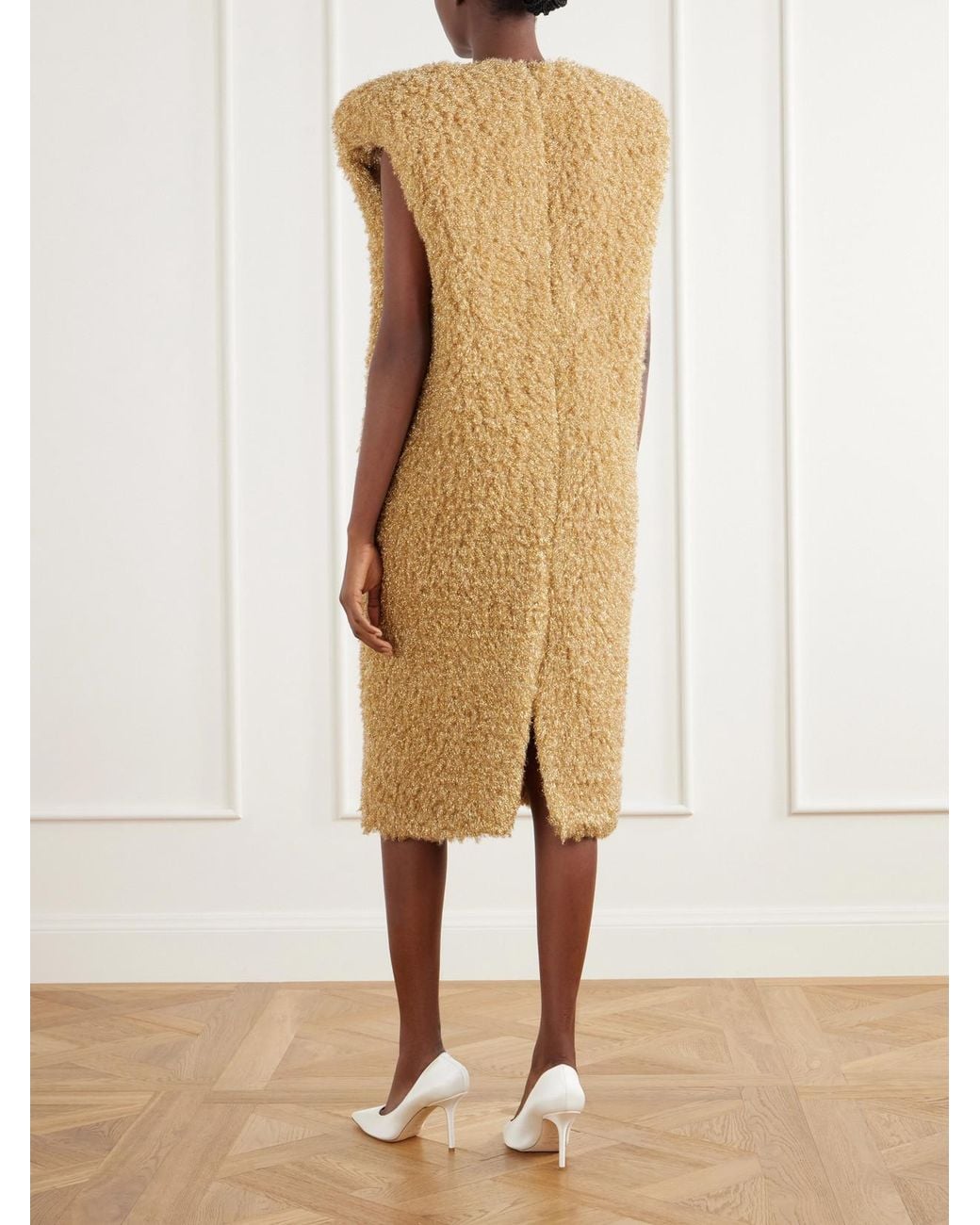 Willy Chavarria Natural Metallic Plush Midi Dress