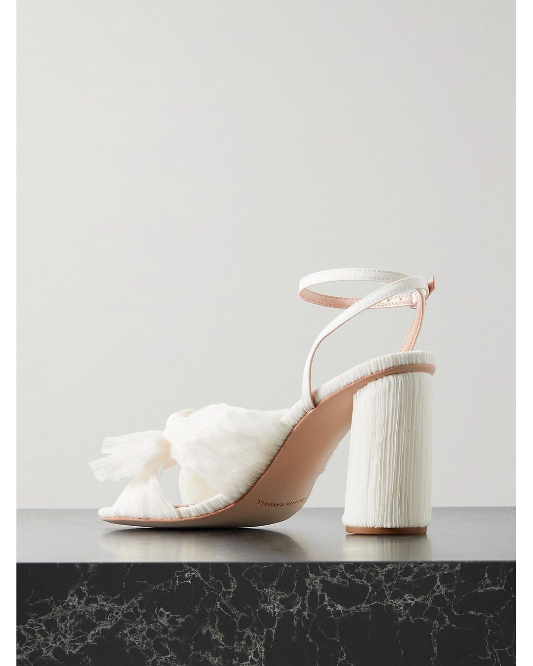 Loeffler Randall White Camellia Bow-Embellished Plissé-Organza Sandals
