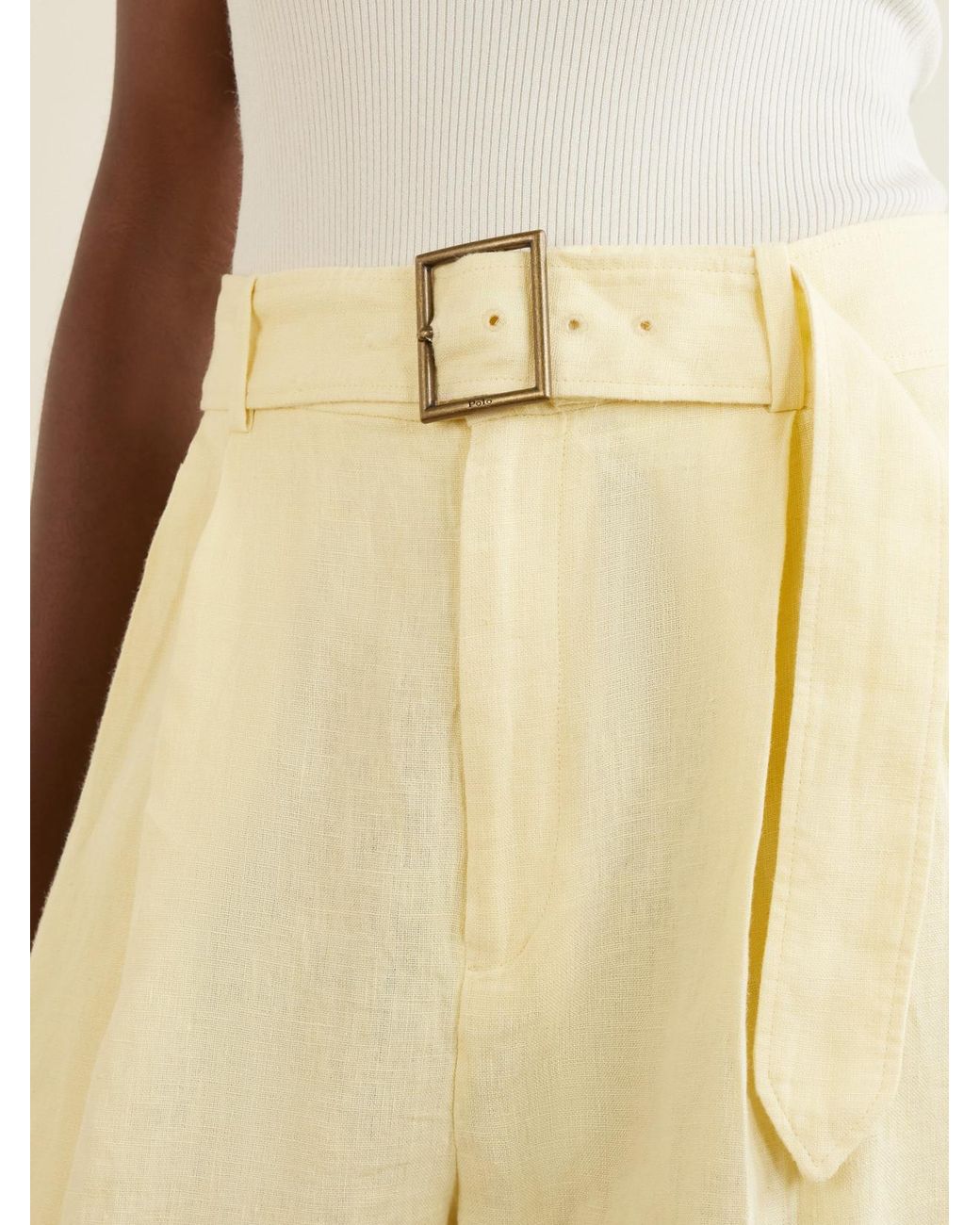 Polo Ralph Lauren Yellow Belted Linen Wide-Leg Pants