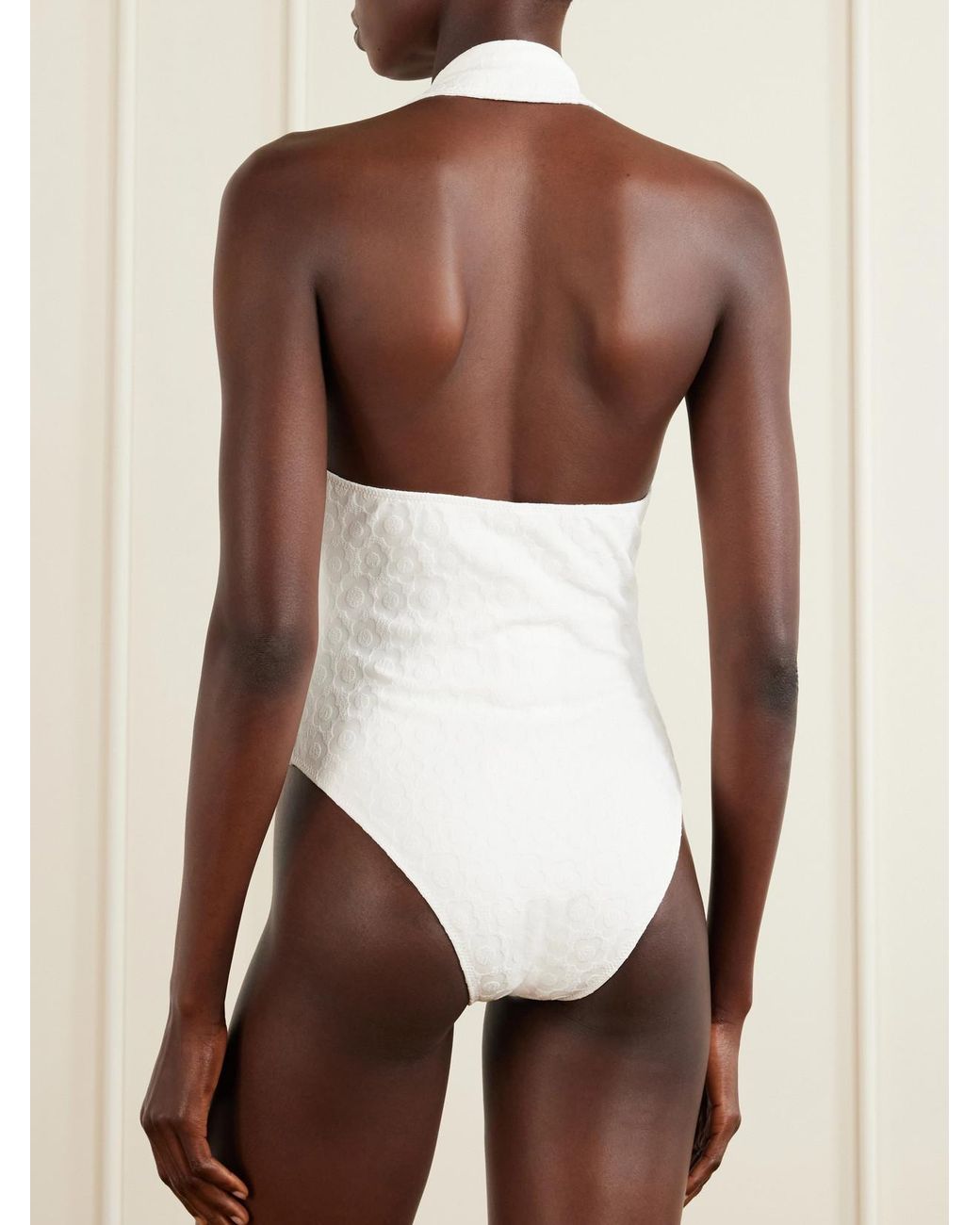 Lisa Marie Fernandez White Polo Floral-Jacquard One-Piece
