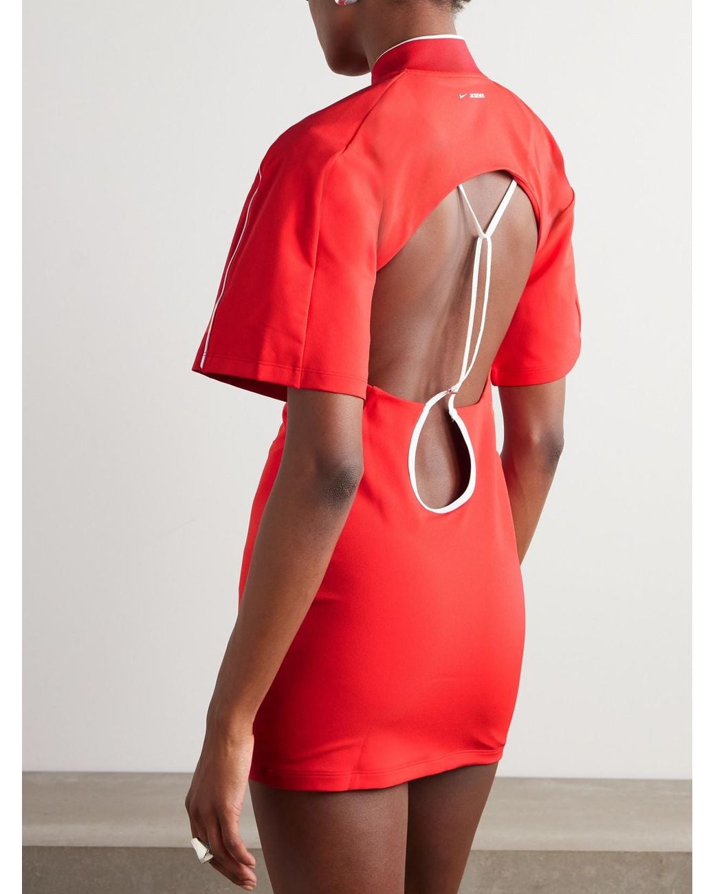 Nike Jacquemus Nrg Open-Back Piped Stretch-Jersey Mini Dress in Red | Lyst  UK