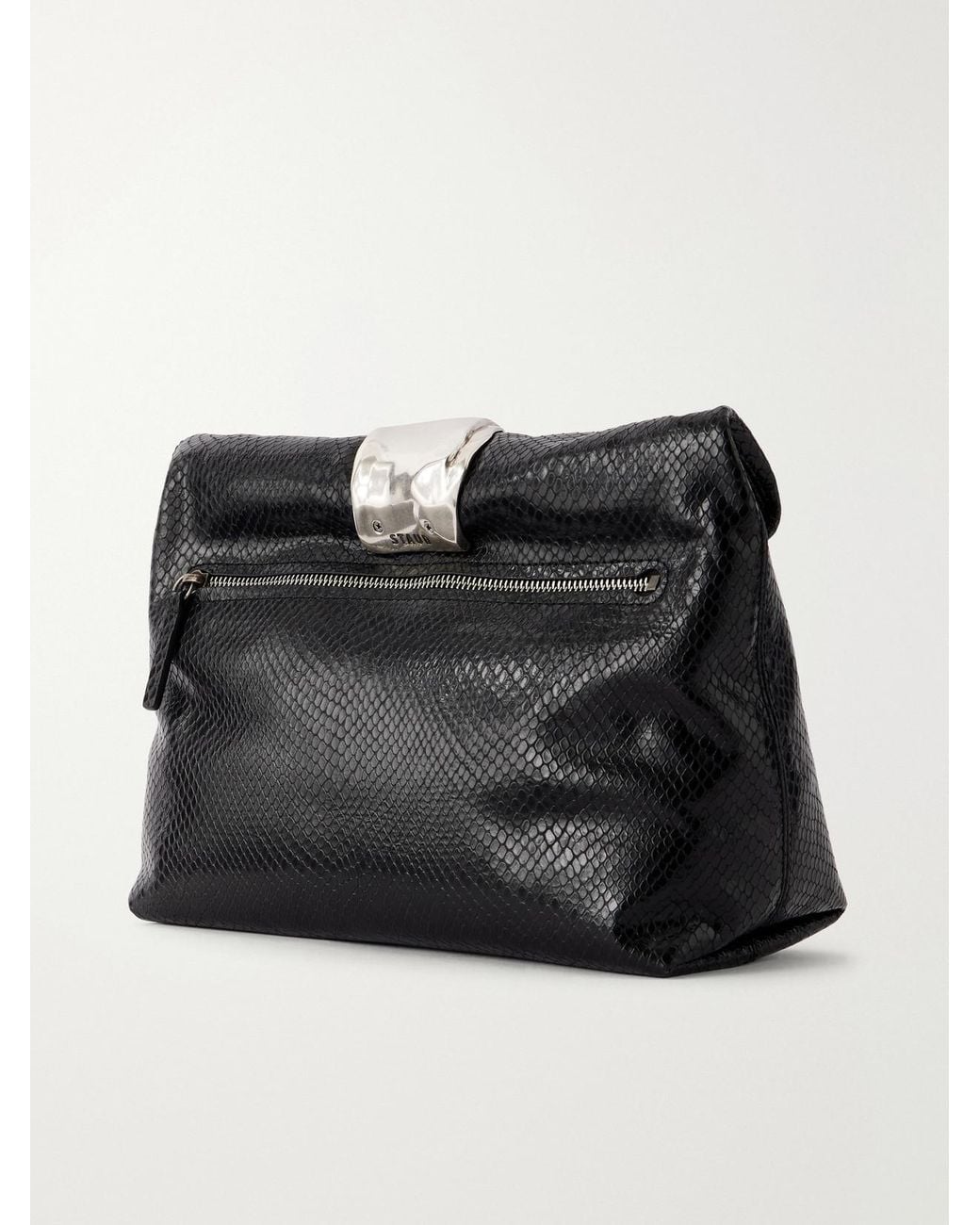 Staud Black Snake-Effect Leather Clutch