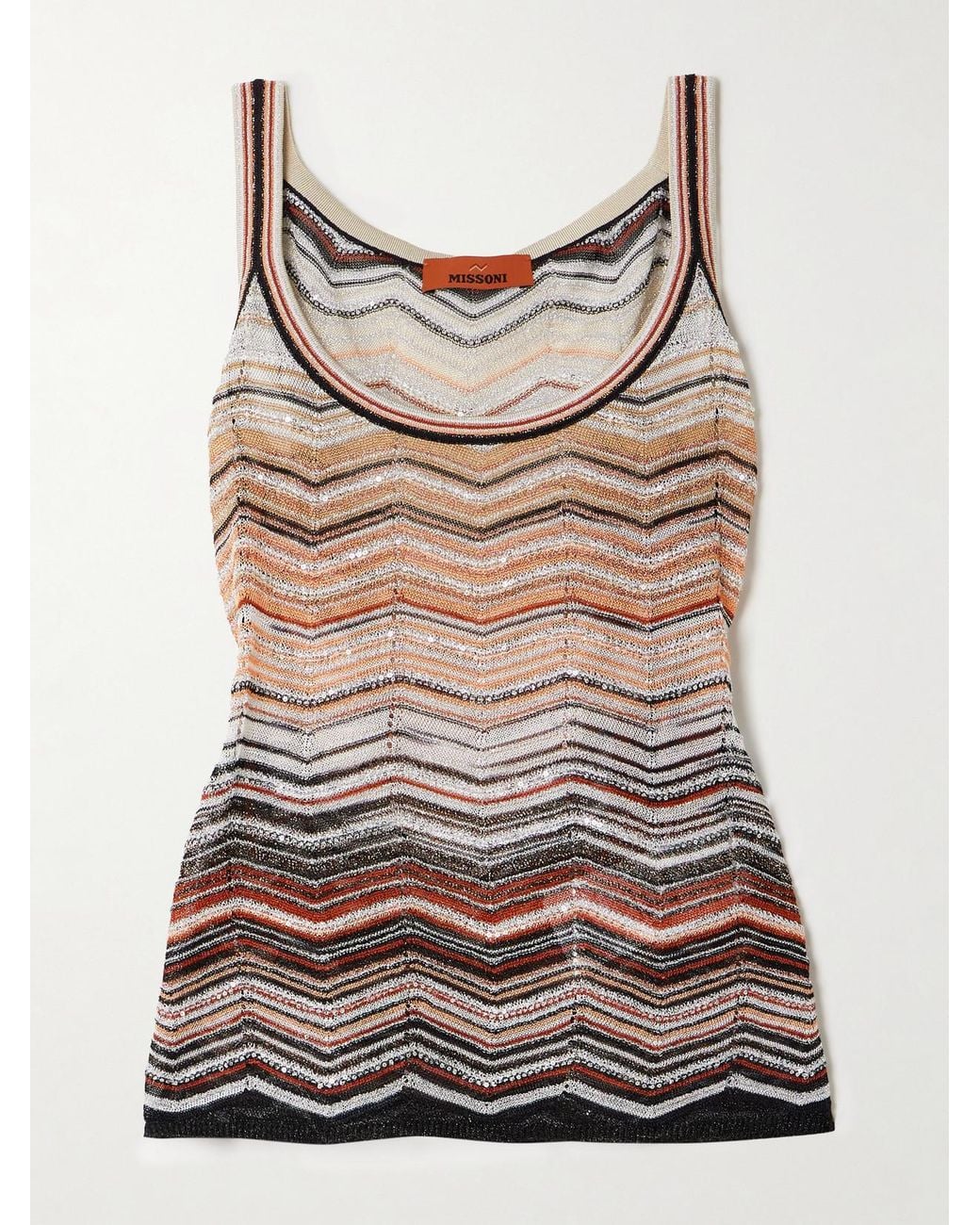 Missoni Brown Sequin-Embellished Striped Metallic Crochet-Knit Tank