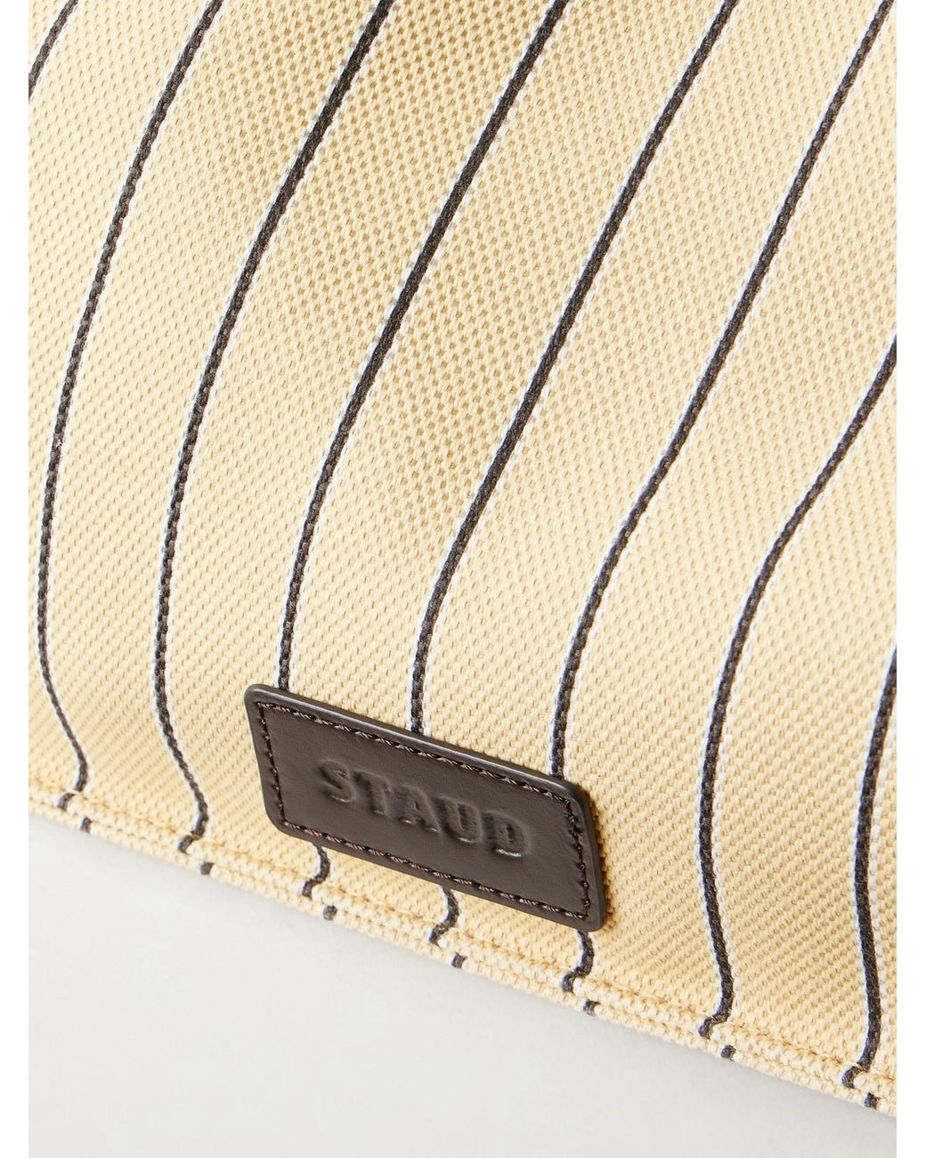 Staud Natural Port Logo-Embossed Leather-Trimmed Striped Canvas Tote