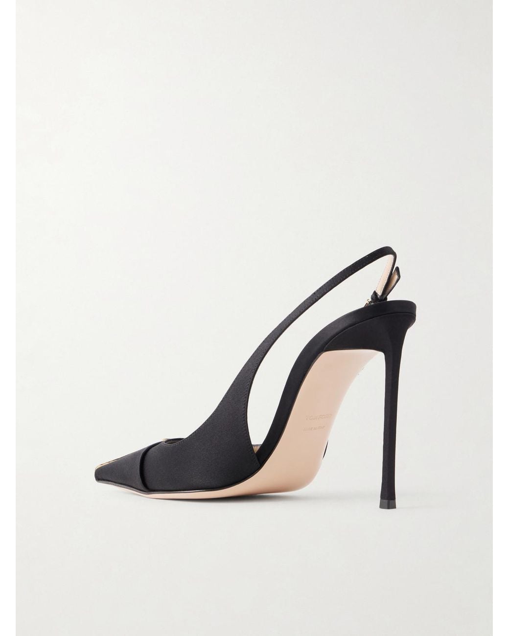 Tom Ford White Thea 105 Crystal-Embellished Satin Slingback Pumps