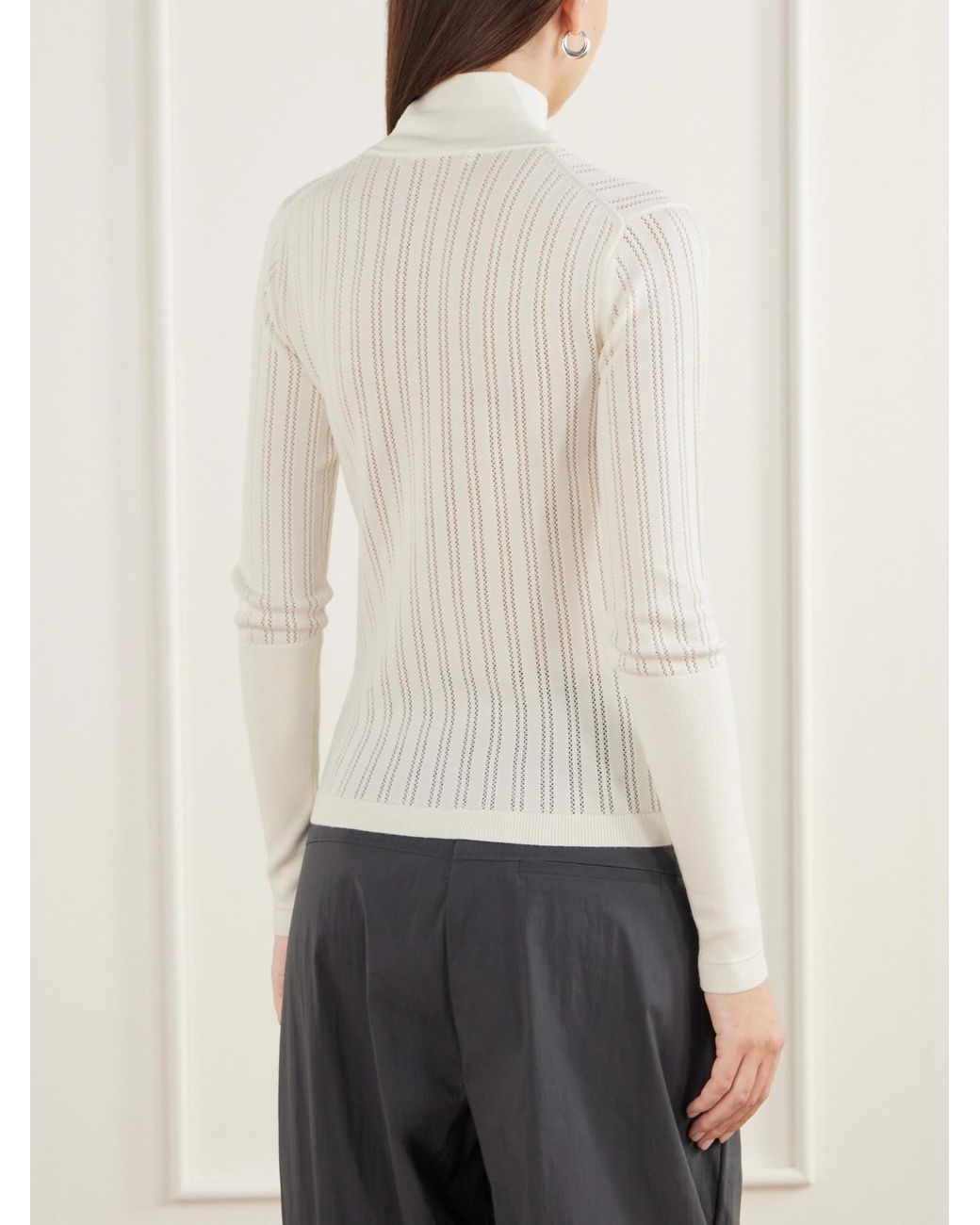 Maria McManus Natural Pointelle-Knit Merino Wool Mock-Neck Top