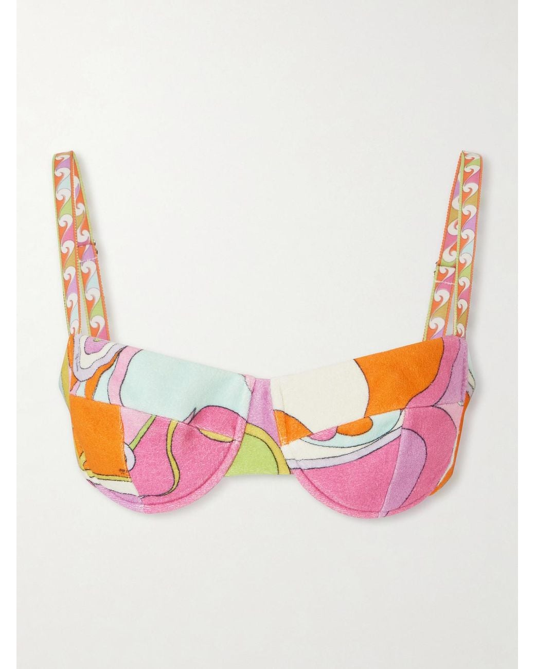 Emilio Pucci Pink Printed Cotton-Terry Bikini Top