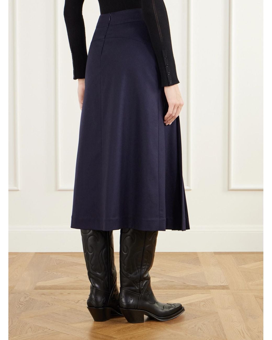 Gabriela Hearst Blue Wesley Pleated Wool And Cashmere-Blend Twill Midi Skirt